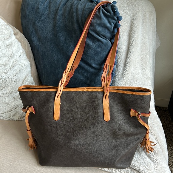 DOONEY &‎ BOURKE Dark Brown Pebbled Leather Extra Large Shopper Tote Bag / Purse - Picture 5 of 15